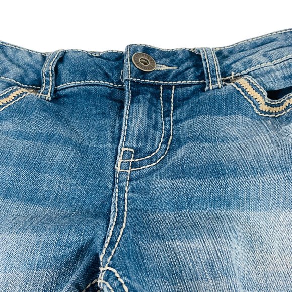 Maurices Embroidered Jean Shorts Juniors Sz XS Blue Denim Destroyed Cutoff Stret - Picture 4 of 11